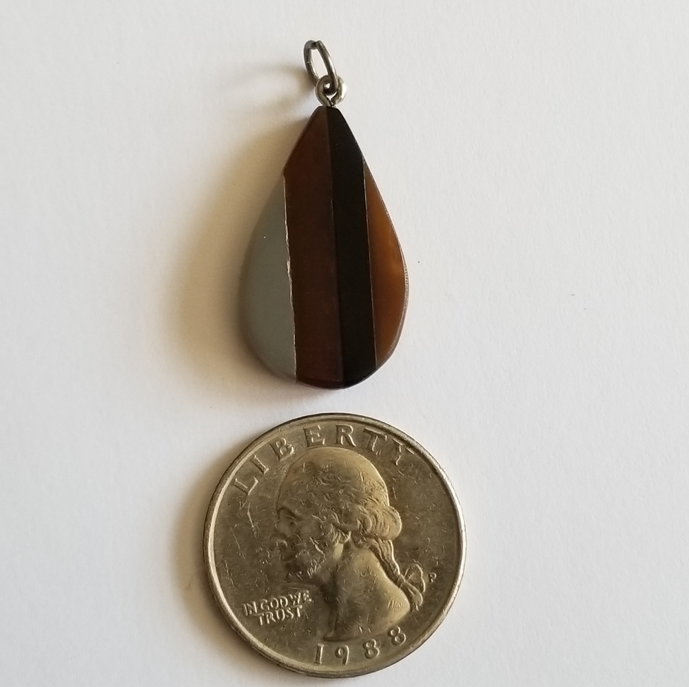Relisted - Vintage striped pendant charm teardrop shape brown grey - Picture 5 of 10